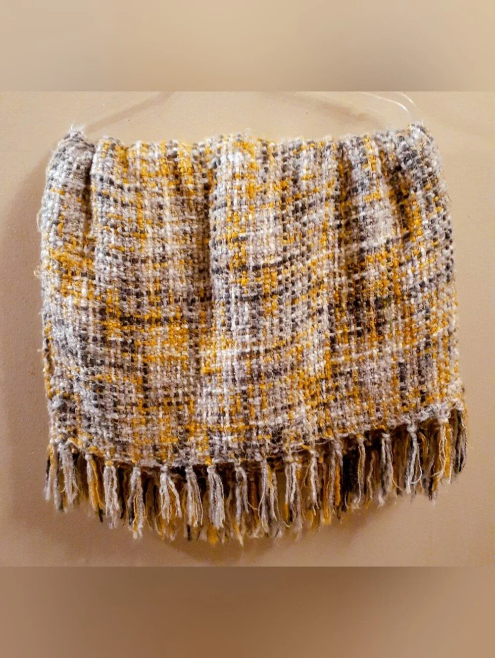 DKNY Home Nubby Woven Plaid Fringed Throw Blanket